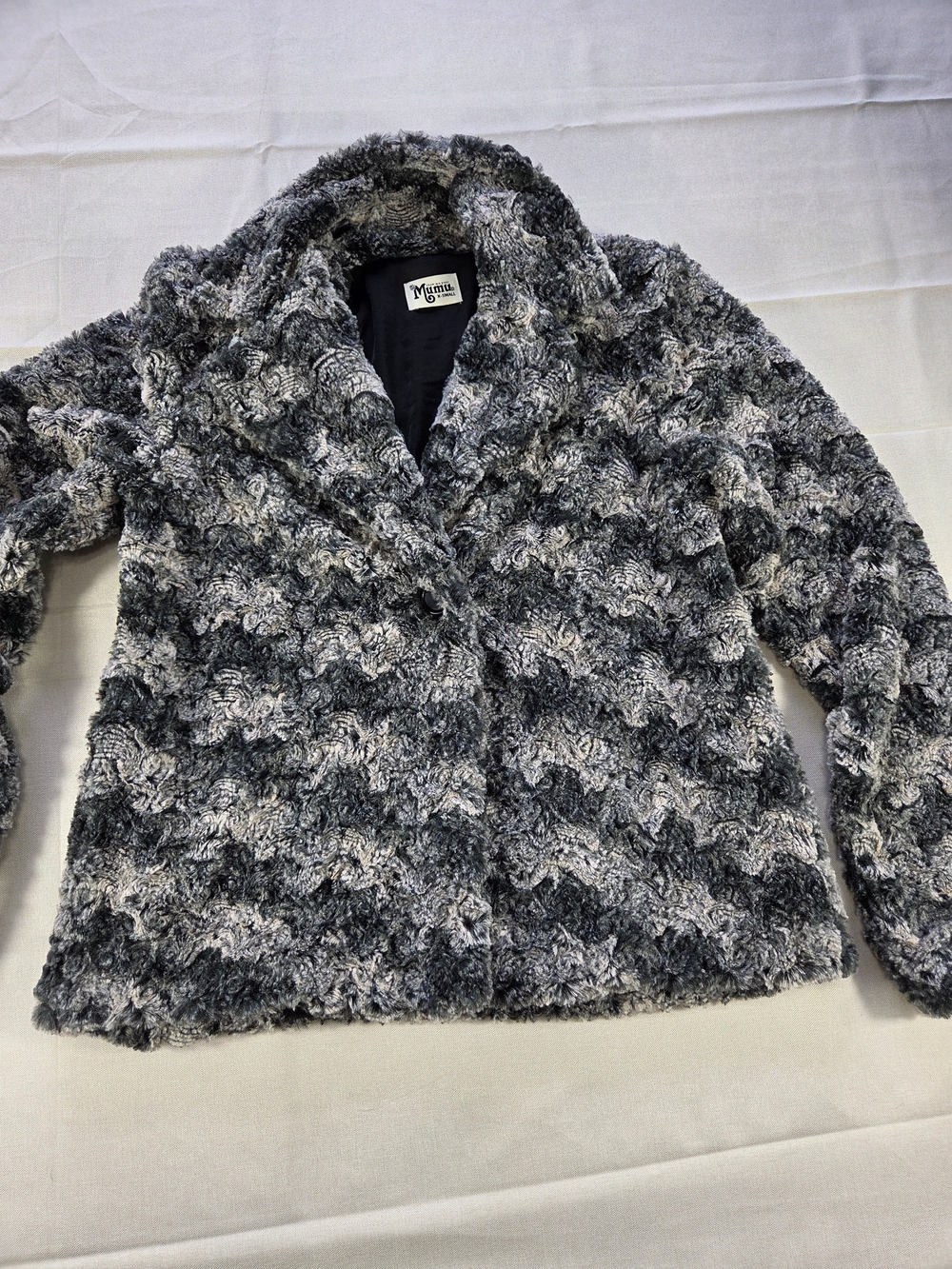 Show Me Your Mumu Faux Fur Teddy Jacket Gray Black Swirl Coat XS